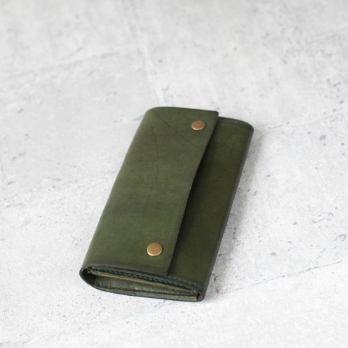 簡約深綠復古舊感真牛皮長夾皮夾