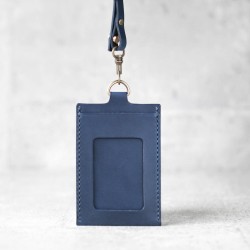 海軍藍真皮手工直式證件卡