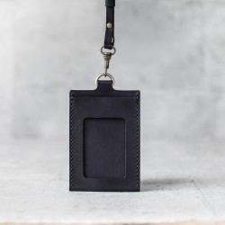 碳黑色真皮手工直式證件卡