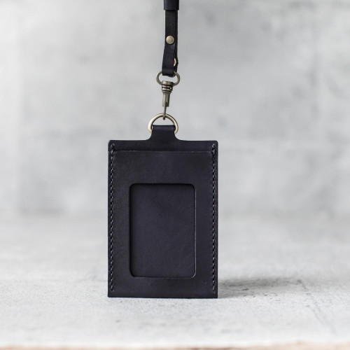 碳黑色真皮手工直式證件卡