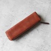 咖啡色立體植鞣皮革筆袋