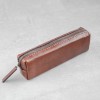 咖啡色立體植鞣皮革筆袋