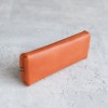 植鞣牛皮焦糖色扁長方形真皮筆袋