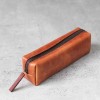 手工皮革 - 淡褐色立體植鞣真皮筆袋