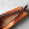 手工皮革 - 淡褐色立體植鞣真皮筆袋