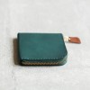 湖綠色植鞣真牛皮手工零錢包皮夾