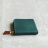 湖綠色植鞣真牛皮手工零錢包皮夾