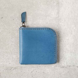 灰藍植鞣真牛皮手工零錢包皮夾