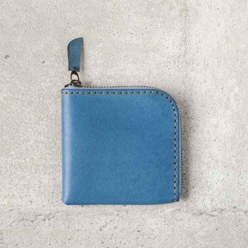 灰藍植鞣真牛皮手工零錢包皮夾