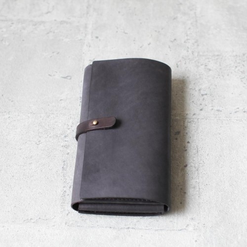 鐵灰色真皮手工簡約長夾