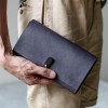 鐵灰色真皮手工簡約長夾