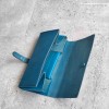 土耳其藍色真皮手工簡約長夾票卡夾