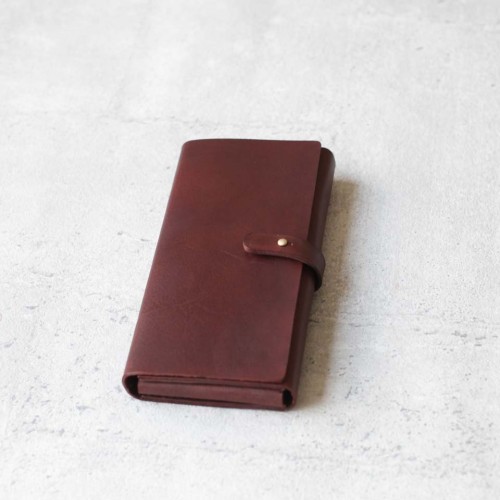 深咖啡色真皮手工簡約長夾票卡夾