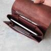 深咖啡色真皮手工簡約長夾票卡夾