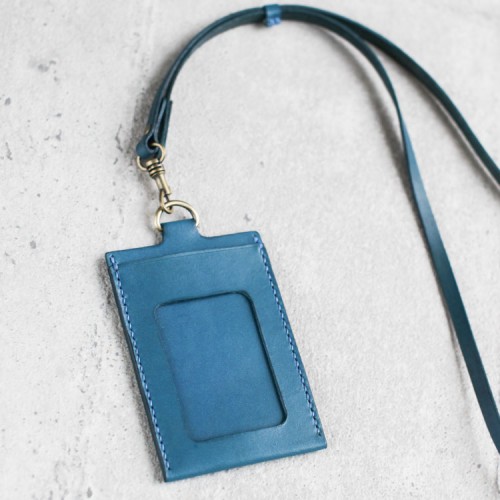 土耳其藍色真皮手工證件卡套