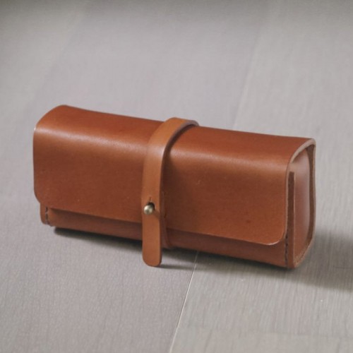 植鞣牛皮咖啡色真皮立體款筆盒眼鏡盒