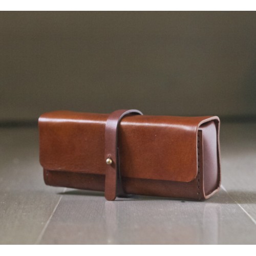 植鞣牛皮深咖啡色立體款筆盒眼鏡盒