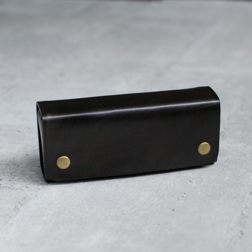 植鞣牛皮碳黑色立體款筆盒眼鏡盒