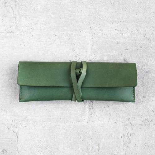 植鞣牛皮草綠色筆袋