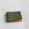 橄欖綠黃色波浪真牛皮皮夾