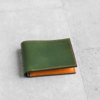 橄欖綠黃色波浪真牛皮皮夾