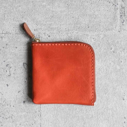 橘紅植鞣真牛皮手工零錢包皮夾