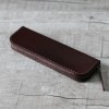 深棕色硬挺立體植鞣真皮革筆袋