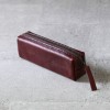 深酒紅色植鞣牛皮立體方形筆袋