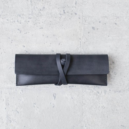 深鐵灰色牛皮真皮筆袋