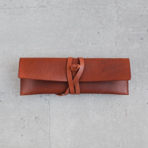 牛皮淡棕色真皮筆袋