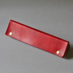 玫瑰紅植鞣牛皮三角立體筆盒