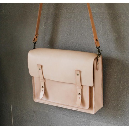 經典全手工原色植鞣牛皮真皮肩背側背書包