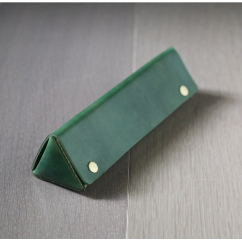 青綠色植鞣牛皮三角立體筆盒眼鏡盒