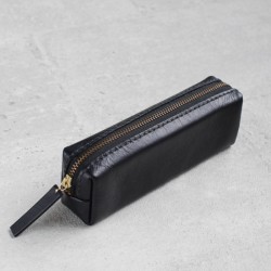 黑色立體植鞣皮革筆袋