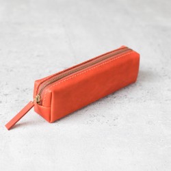 展示品出清 - 橘色立體植鞣真皮筆袋 (長款)