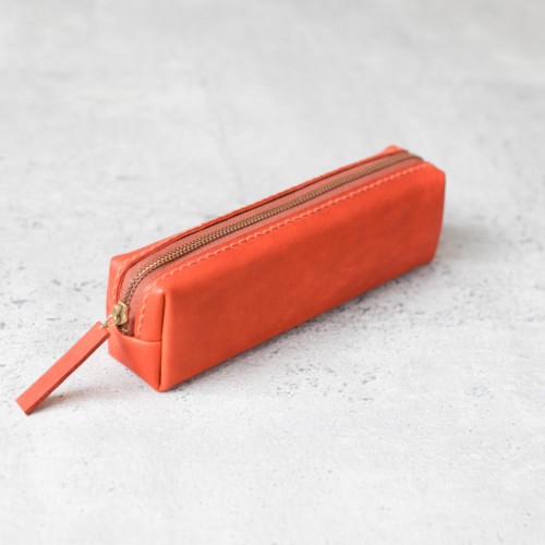 展示品出清 - 橘色立體植鞣真皮筆袋 (長款)