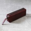 深酒紅色植鞣牛皮立體方形筆袋