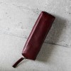 深酒紅色植鞣牛皮立體方形筆袋