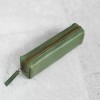 橄欖綠色立體鞣真皮筆袋 (長款)