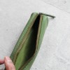 橄欖綠色立體鞣真皮筆袋 (長款)