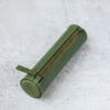 橄欖綠色真皮手工圓筒筆袋