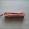 紅褐色立體植鞣真皮革筆袋