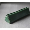 青綠色植鞣牛皮三角立體筆盒眼鏡盒